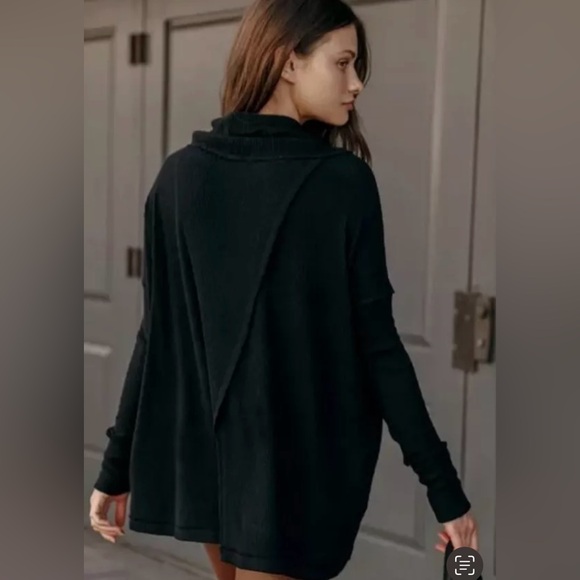 Free People NEW Womens Sweater Size S Juicy Black Cowl Neck Tunic Top Split Back - Picture 14 of 16